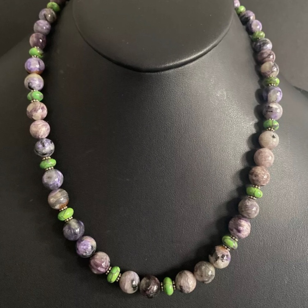 Sterlingsilver Charoite Greenturquoisebeadnecklace - image 2